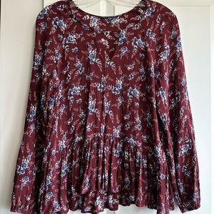American Eagle Outfitters Burgundy Floral Peplum Blouse